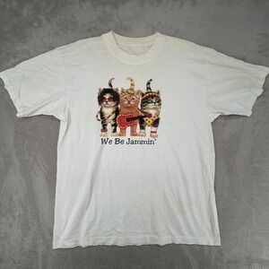 Vintage Unbranded Mens We Be Jammin Kittens Shirt XL White Preowned Stains